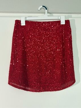 Romantic Red Sequin Mini Skirt